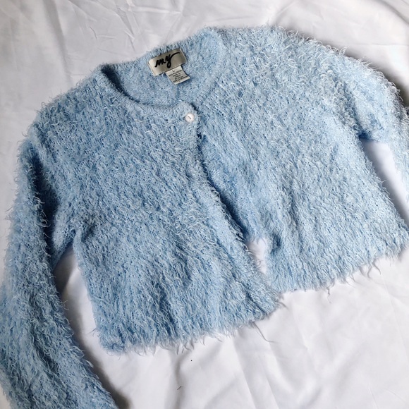 Fluffy Blue Cropped Cardigan - Picture 2 of 4